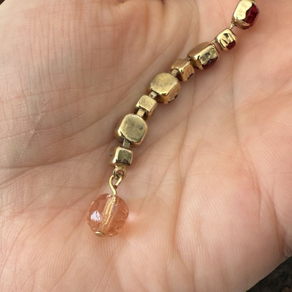 Vintage Kramer Demi-Parure Red Aurora Borealis AB Teardrop Pink Dangle Balls - Picture 9 of 16